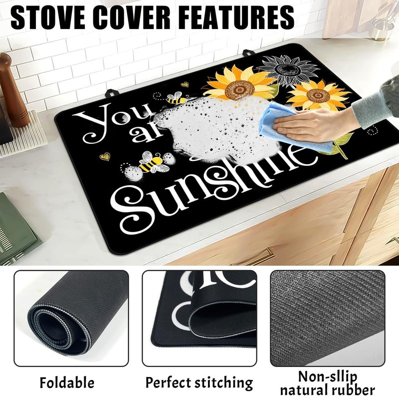 Seimip Spring Stove Top Covers for Electric Stove, You Are My Sunshine Stove Cover Sunflowers Non-Stick Kitchen Pad for Valentines Day Gift, Gas Stove Cooktop Washable Mat Keep Stove Clean Black - Image 2